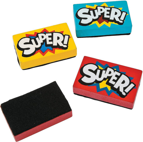 Fun Express Superhero Mini Dry Erase Eraser - 12 Pieces for Educational Activities
