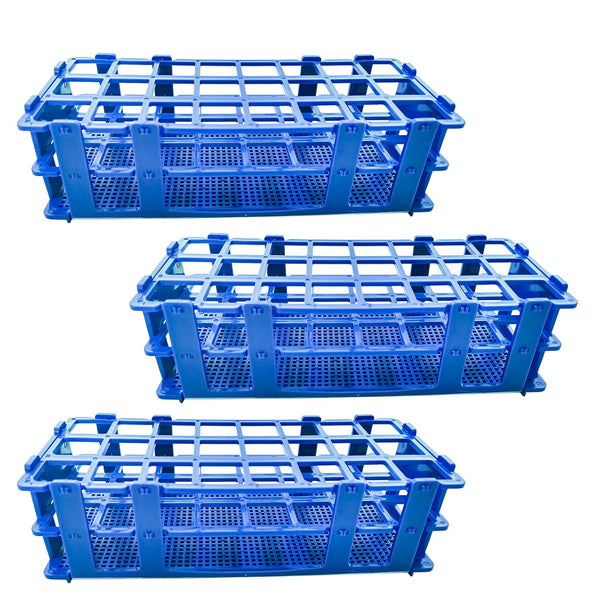 3 Packs Plastic Test Tube Rack, 24 Holes Lab Holder for 25mm Test Tubes, Blue, Detachable