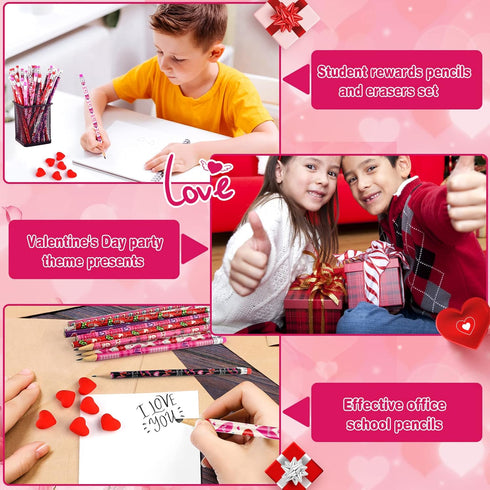 Zuazaor 500 Pieces Valentine Pencils with Erasers, Kids Heart Wooden Pencils for Office and School Supplies