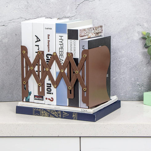 Book Ends, Metal Book Organizer for Heavy Books, Suitable for Office, Home & School Use, Brown