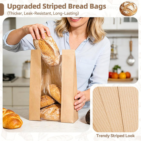 50 Packaging, Funcoo Pcs Paper Bread Bags for Home Sourdough Bread Bakery Storage Bags with Window, Large Bakery Loaf