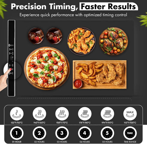 VIVOA (15"x24") 5 Settings Portable Silicone Food Warming Mat with Temp | Includes Storage Bag & Heat-Resistant Gloves