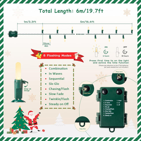 Lights,50 16.4 8 Battery Operated Christmas LED FT Mini String Lights with Modes,Green Wire Memory Timer USB Xmas Tree