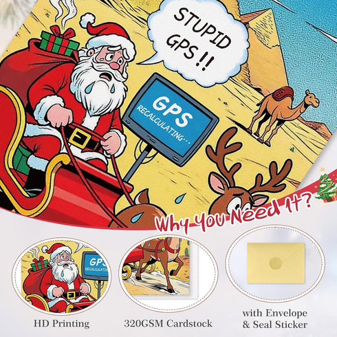 Coworkers(5.5x8 Inch) FLYAB Funny Christmas Card - Christmas Cards with Envelope Santa GPS Fail Xmas Holiday Gift