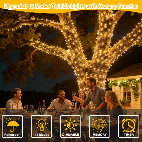 300LED in99ft 12Modes Fairy Lights Twinkle String Light Plug Bendable Silver Copper Wire Firefly Lights, with Timer