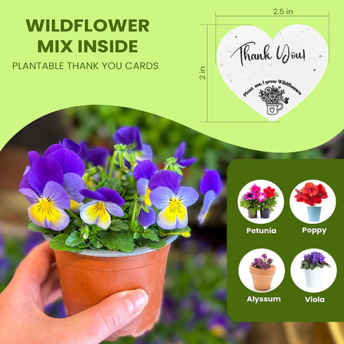 50 2.5in 2in Plantable Seed Paper Hearts with Wildflower Seeds- A Thank You Card That Grows | A Memorable Gift Tag That
