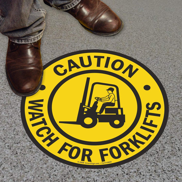 SmartSign SF-0098-FO-17 "Caution - Watch For Forklifts" Anti Slip Adhesive Floor Sign | 17" x 17" Black on Yellow