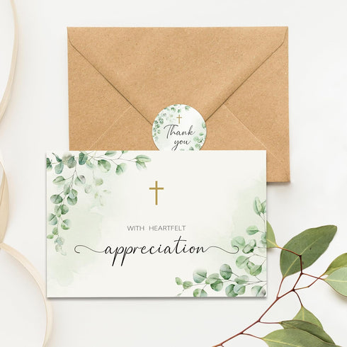 CYGGUN 25 46 Pcs Funeral Thank You Cards with Envelopes, Bulk Sympathy Card Watercolor Eucalyptus Leaves Bereavement