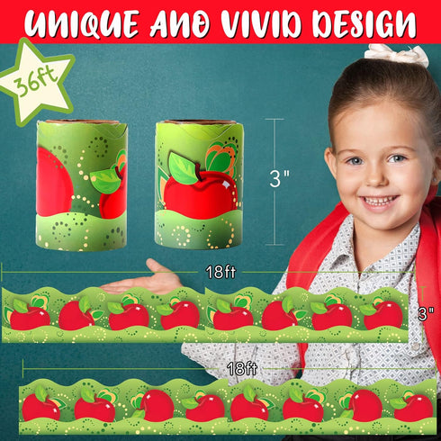 Quera Apples Scalloped Bulletin Board Stickers, Fruit Die-Cut Border Trim for Back-to-School Classroom Wall Decor