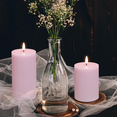 Set 3 Pink Flameless Pillar Candles with Remote, LED Candles Battery Operated, Real Wax Flickering Electric Fake