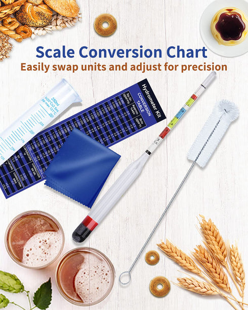 Hydrometer Test Kit, Triple Scale Alcohol Tester for Wine, Beer, Kombucha & Mead, Home Brewing Kit