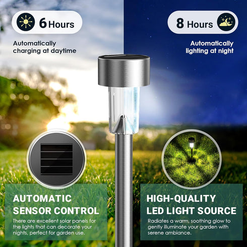 12 Pack, GIGALUMI Solar Lights Outdoor Waterproof, Stainless Steel LED Solar Garden Lights for Patio, Lawn, Yard