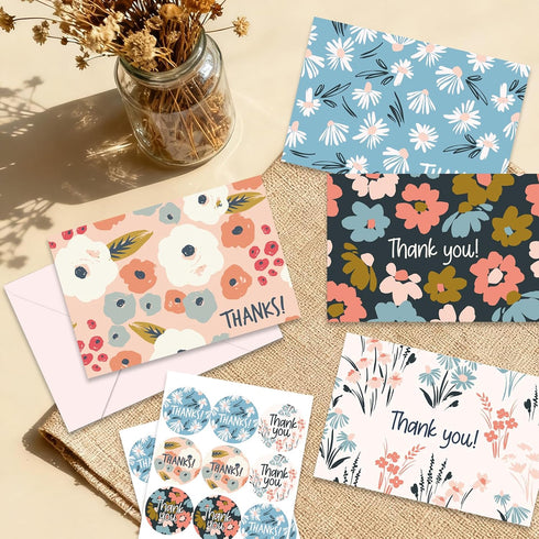 Bomichi 48-Pack Elegant Thank You Cards with Envelopes & Stickers for Special Occasions