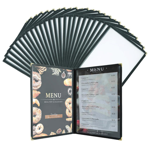 25 Pack 8.5 x 11 Inch Menu Covers, Various Style Menu Sleeves