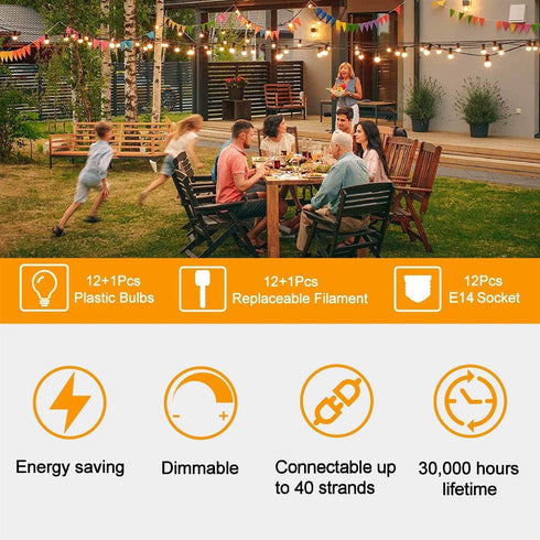 25FT, 13 Bulbs, IP65 ZOTOYI Outdoor String Lights Patio Light for Outside with Shatterproof LED Waterproof Connectable