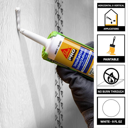 Sikaflex Insulation Sealant & Adhesive, White, Flashing Sealant, Bonds to Most Insulation Boards and Wraps, 9 fl.oz. Cartridge