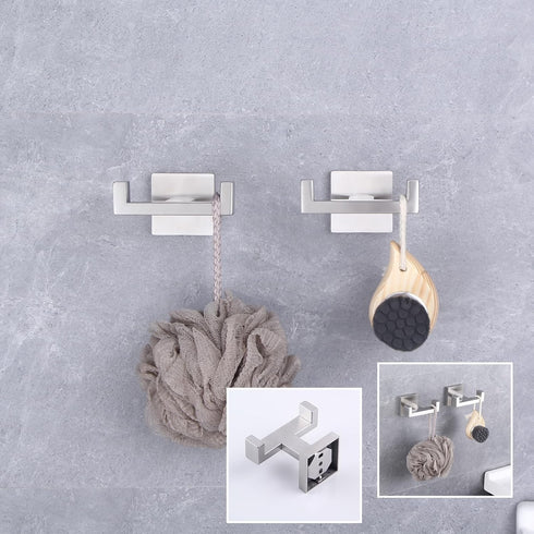 GERZWY Brushed Stainless Steel Coat/Robe Hook, Modern Bathroom Double Towel Hook, Wall Mounted 2 Pack