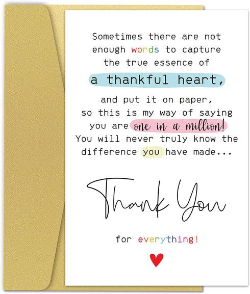 Sweet Poem Thank You Card, Funny Appreciation Card Gifts for Friend Coworker