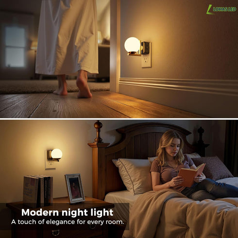 2 Pack, 3000K 0-100LM L LOHAS LED Night Lights Plug Into Wall Dusk to Dawn Sensor, Nightlight, Adjustable Brightness