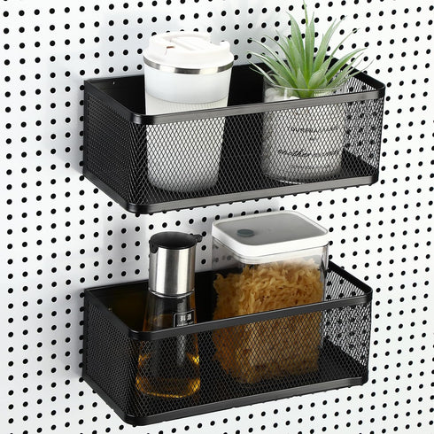 Blulu 2 Pcs Magnetic Pegboard Baskets, Metal Pegboard Wall Organizer Shelves for Kitchen Office Craft Storage