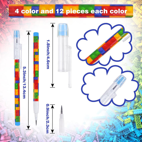 Kolewo4ever 48pcs HB Building Block Pencils Translucent Pencil Multicolor Non- Sharpening Pencils Pop Up Plastic Pencils for Exams, School, Office, Sketching Learning Activities by Kolewo4ever