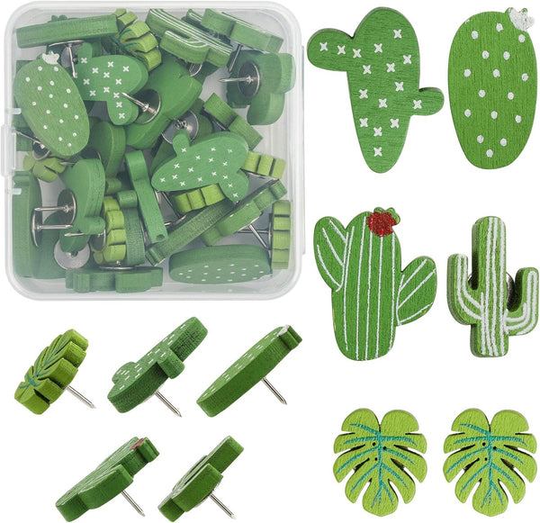 Push Pins, 30Pcs Cactus Decorative Wood Pins for Cork Board