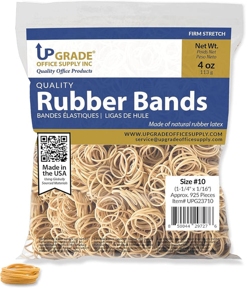 Upgrade Office Supply UPG23710 Rubber Bands, Size #10 (1-1/4 x 1/16"), 1/4 lb. Bag, Approx. 925 Bands, Made in USA