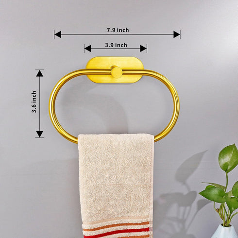 Towel Bar and Hand Towel Ring, Self Adhesive Stainless Steel Holder, No Drilling, 2 Pack, Gold