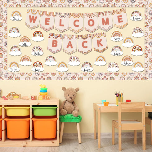 Boho Rainbow Welcome Bulletin Board Decoration Set for School Classroom, Party, Home Wall