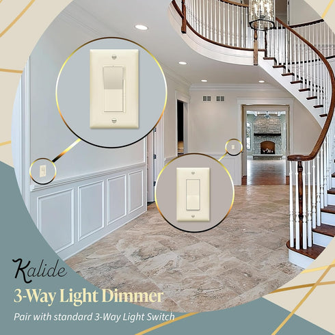 Dimmer Dimmer Dimming, Pole/3-Way, 120VAC, 60Hz, 300W 2 Pack TOPGREENER Kalide Light Switch, LED Switch, Full Range