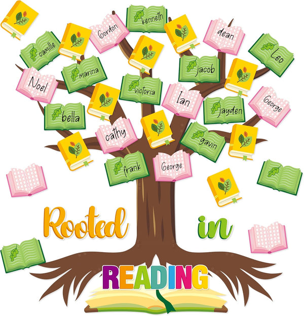 CY2SIDE Reading Tree Bulletin Board Set, 55PCS Rooted in Reading Tree Cutouts for Back to School Decoration