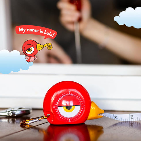 Famm 8ft 3+ Handy Red Bird Tape Measure for Kids STEM Educational Tool with Level, Protractor, Retractable Design - DIY