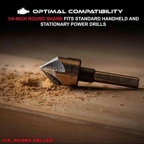ABN Screw Countersink Kit 5-Piece SAE Drill Bit Set, 82-Degree, 1/4in Shank, 5 Flute