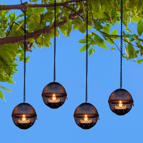 Solar Hanging Lanterns Lights Outdoor, 4 Pack Hanging Candle Holder with Solar