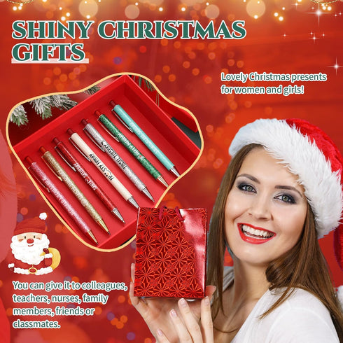 Sherr 7 Pcs Fancy Pens for Women, Cute Sparkly Glitter Pens with 10 Pcs Black Ink Refills, Pretty Gifts