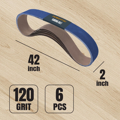 POWERTEC 2 x 42 Inch Zirconia Sanding Belts, 120 Grit, 6PK for Belt Sander, Woodworking, Metal Grinding