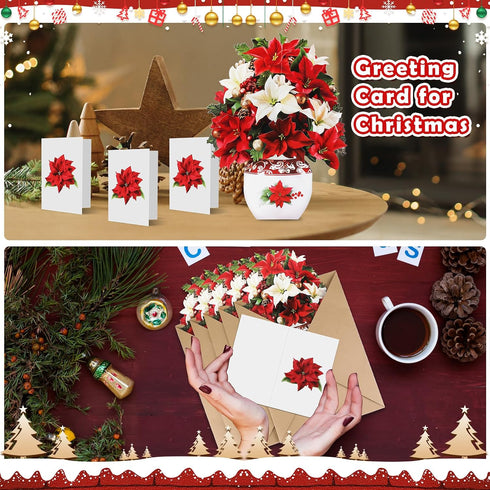 Naozinebi 10 Set 12 Inch Poinsettia 3D 3D Christmas Paper Pop Up Cards Thank You Cards Paper Flower Bouquet Popup