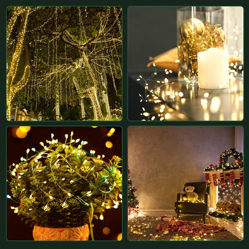 Operated,20Ft 200LED White,2 Pack FairyGlim Outdoor Fairy Lights Battery Green Copper Wire Cluster Lights