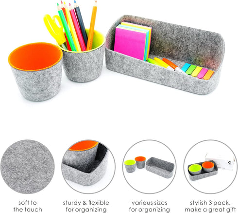 WELAXY Desk Multi-purpose Drawer Organizers Storage Bins for Stationary, Crafts, Makeup Brushes (3-Piece)