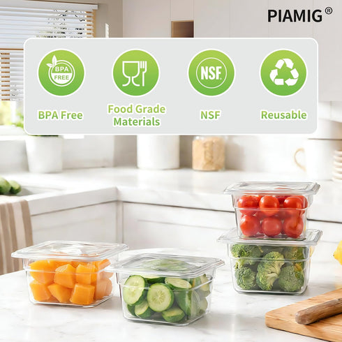 1/6 4" Commercial (4 Pack) Size Deep Plastic Food Pans with lids,Clear Polycarbonate Food Storage Containers