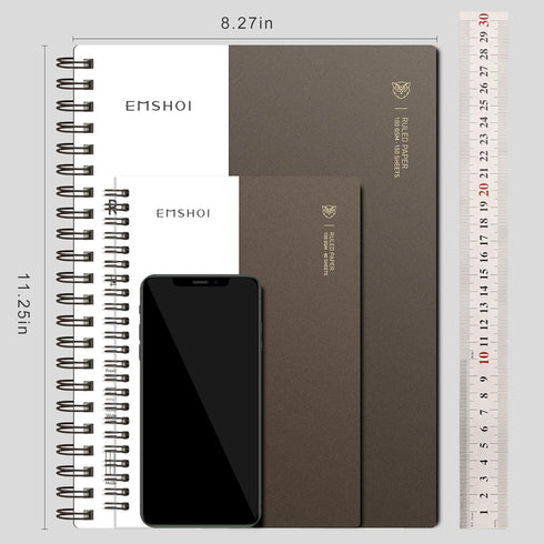 EMSHOI A4 Spiral Notebook College Ruled Lined Journal, 11.2" X 8.27",150 Sheets, 100gsm Thick Paper, Waterproof Softcover, Twin-Wire Binding, for Women Men School Work Business Writing, Gifts-Coffee by EMSHOI