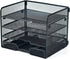 SETTFRFE 4-Tier Mesh Paper Letter Tray, Desk Organizer with Sliding Drawer, Black Office Supplies for Home Office