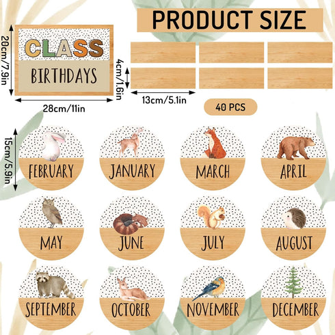 Back to School Birthday Bulletin Board Set, Summer Woodland Animals Class Birthday Stickers for School Calendar Decor