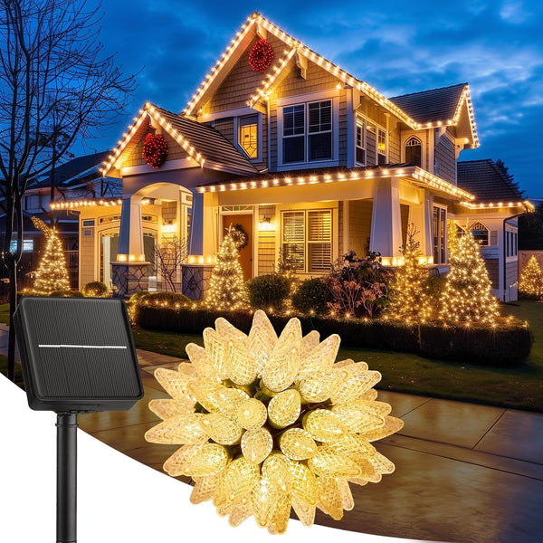 Solar Christmas Lights Outdoor, 50 LED C9 Strawberry String Light with Timer