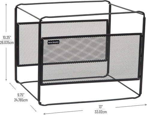Mind Reader Hanging File Folder Organizer, Metal Mesh Desktop Storage for Office, 13" L x 9.75" W x 10.25" H, Black