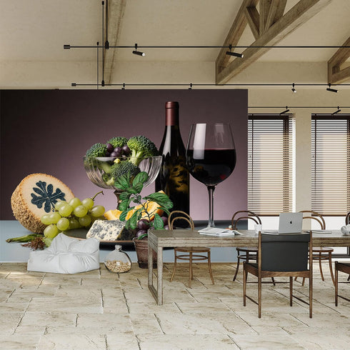 lnzCzhyre Custom Size Wall Sticker Mural Broccoli Grapes Cheese Orange Slice Red Wine for wall Decoration peelandstick