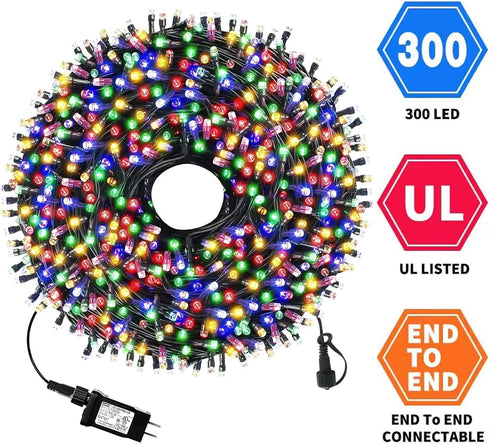 MZD8391 105FT 300LEDs 8 100% (4 Sets Christmas Lights Outdoor Indoor String Lights Modes Memory Function for Christmas