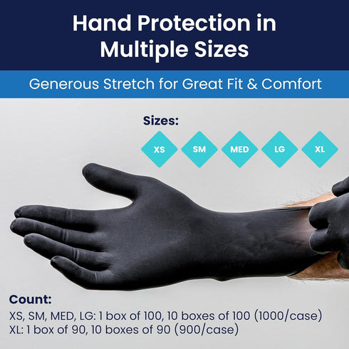 Adenna PHM912 Phantom 6 Mil Powder-Free Latex Gloves, Medical Grade, Black, Small, Box of 100