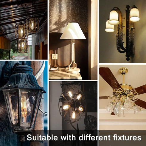 TJOY Edison Light Bulbs, 60W Equivalent, Dimmable Vintage LED, E26 Medium Base, Warm White 2700K, 4 Pack