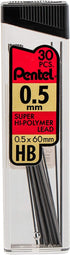 Pentel C257BPHB6 Super Hi-Polymer Lead Refills, 0.5mm, 0.7mm, HB, Black, 30/Tube, 6 Tubes